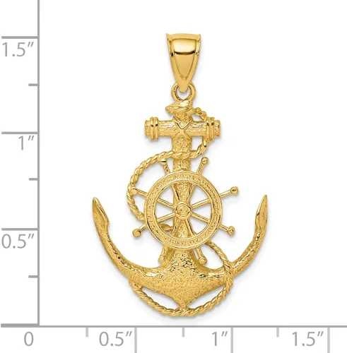 Miniatura 2 de Colgante de oro amarillo macizo de 14 quilates con ancla y rueda 2-D 1496in x 0945in