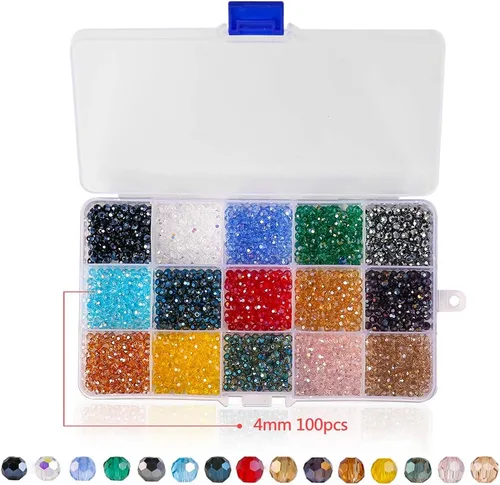 Miniatura 2 de Cuentas redondas de vidrio de 0.157 in para hacer joyas, color AB, 1500 cuentas espaciadoras de cristal para pulseras, collares, accesorios