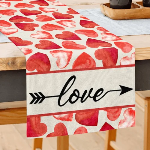 Camino de mesa con diseño de flechas de corazón en acuarela para el día de San Valentín, 13 x 72 pulgadas, bufandas de tela, bufandas de temporada,