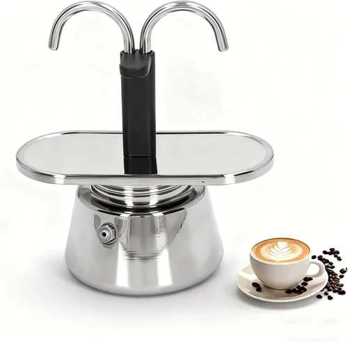 Moka Pot, 2 tazas de 3.4 fl oz de capacidad, duradera y segura para alimentos, cafetera espresso con doble tubo y colador antideslizante grueso para