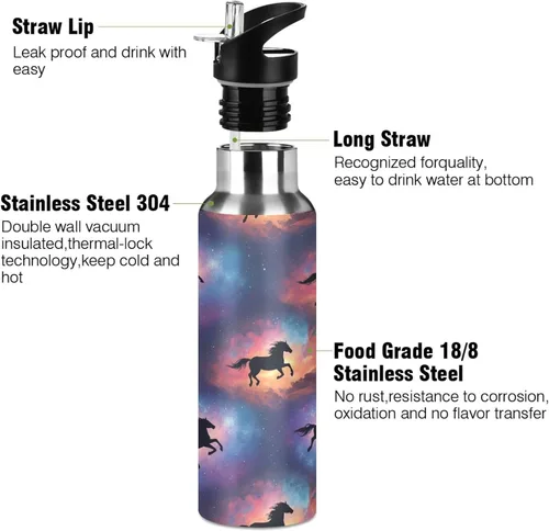 Miniatura 3 de Horses Vibrant Insulated Stainless Steel Water Bottle with Straw 20 Oz, BPA-Free Sports Water Bottle with Straw Leakproof Water Bottles