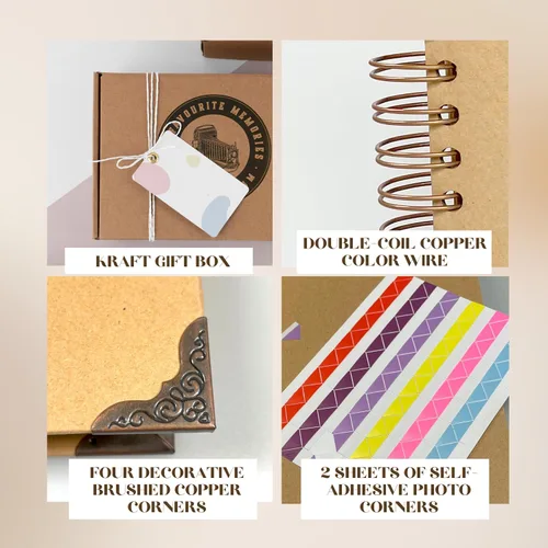 Miniatura 3 de Álbum de fotos de 8 x 8 pulgadas, 80 páginas, papel kraft de tapa dura de 200 GSM, encuadernado en espiral, esquinas de metal, 204 esquinas