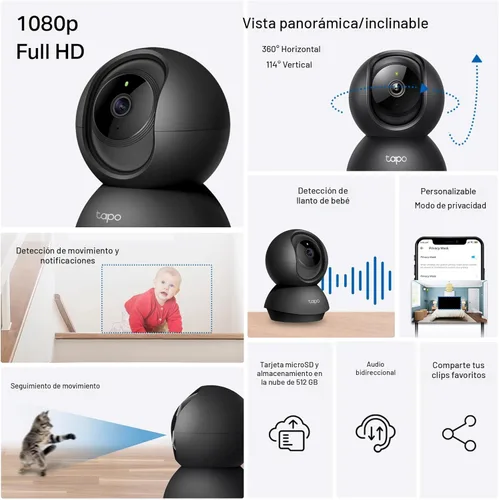 Miniatura 2 de Tapo de TP-Link - Cámara de seguridad Pan/Tilt para monitor de bebé, cámara para mascotas con detección de movimiento, 1080P, audio bidireccional