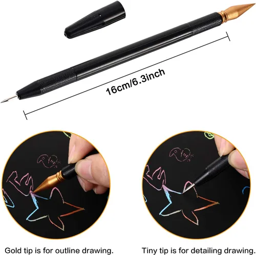 Miniatura 3 de Tatuo - Juego de 27 herramientas para rascar con lápiz de color para rascar y raspar el pincel negro para pintura de papel