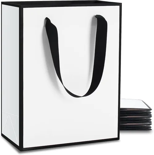 Miniatura 14 de YACEYACE Bolsas de regalo negras con asas, 10 bolsas a granel de 8 x 4 x 10.5 pulgadas para fiestas, cumpleaños, bodas, venta al por menor