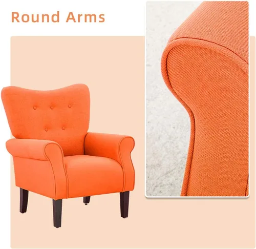Miniatura 4 de YOLENY - Silla decorativa moderna, con respaldo alto, sillón tapizado con botones de tela, sofá individual con patas de madera para sala de estar