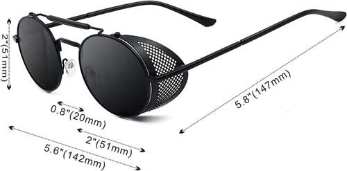 Miniatura 4 de RONSOU - Lentes de sol polarizados estilo steampunk redondas y vintage, con protección UV400, con marco