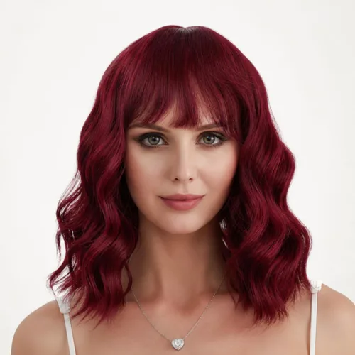 Miniatura 9 de eNilecor Peluca de color negro a marrón para mujer, peluca de pelo corto ondulado rizado con flequillo, 14 pulgadas, disfraz de fiesta sintético