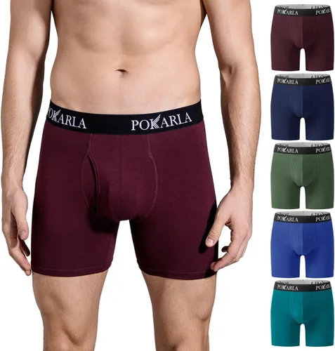 POKARLA Calzoncillos tipo bóxer elásticos para hombre de algodón suave con mosca abierta, sin etiquetas, pierna regular