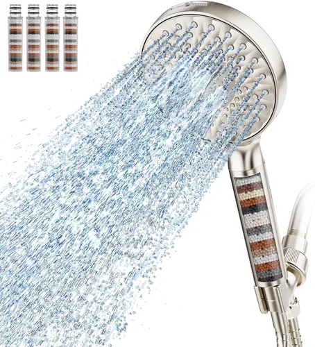 Miniatura 11 de SR SUN RISE Cabezal de ducha filtrado con mango de alta presión, 9 modos de rociado, cabezal de ducha desmontable, filtros suavizadores de agua