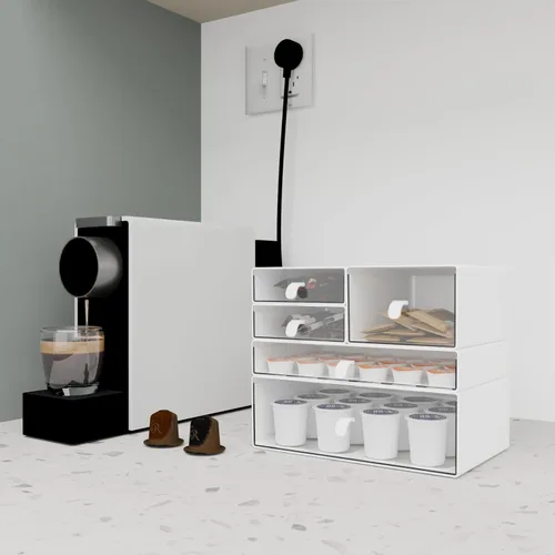 Miniatura 6 de Juego de organizador de escritorio, cajas de almacenamiento apilables blancas y transparentes a prueba de polvo para escritorio, oficina, baño