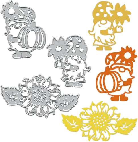 Troquel de corte de metal de calabaza de otoño de Acción de Gracias para hacer tarjetas, juegos de troqueles enanos de otoño, flores de gnomo,