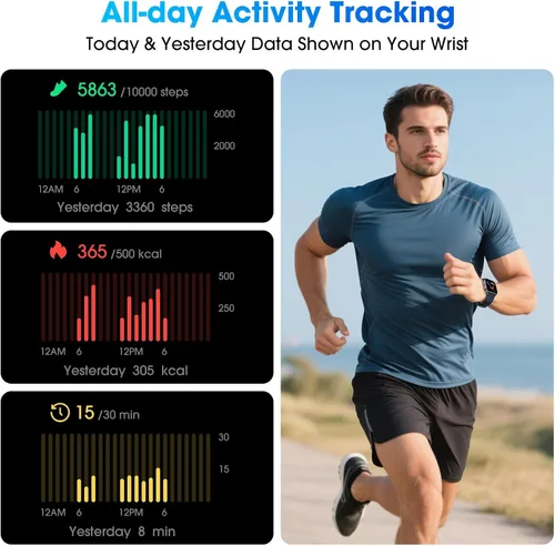 Miniatura 3 de DAVIKO Reloj podómetro, apto para personas mayores, no requiere aplicación/teléfono, reloj de seguimiento de fitness impermeable con contador de Azul