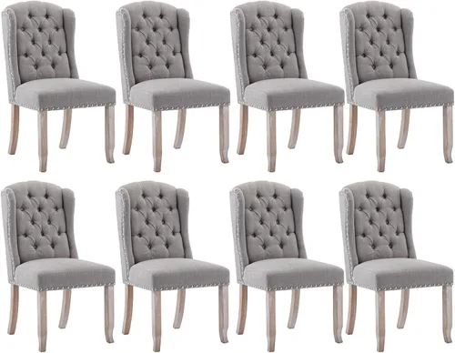 Miniatura 14 de Ya-Home Juego de 2 sillas de comedor copetudas, sillas de comedor tapizadas de lino, sillas de comedor modernas de mediados de siglo con adornos
