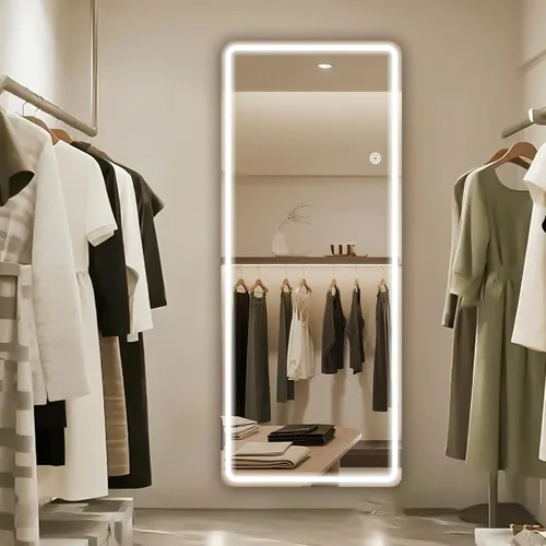 Miniatura 2 de Espejo LED de longitud completa, 56 x 20 pulgadas, espejo de longitud completa con esquina redondeada, pie para dormitorio/vestidor, iluminación