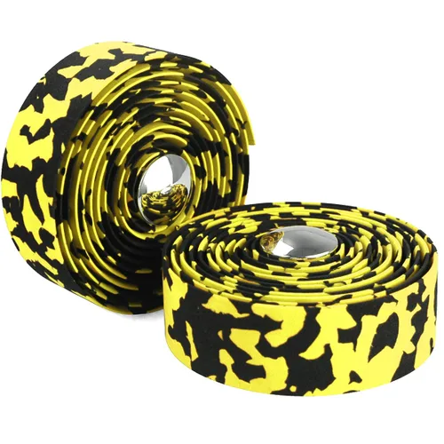 KINGOU Cinta de manillar de bicicleta de carretera EVA camuflaje negro y amarillo con tapones de barra - 2 piezas por juego Negro&Amarillo