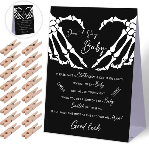 Juego de baby shower, decoración gótica de Halloween, mini pinzas para la ropa para baby shower, decoraciones neutrales para baby shower, baby