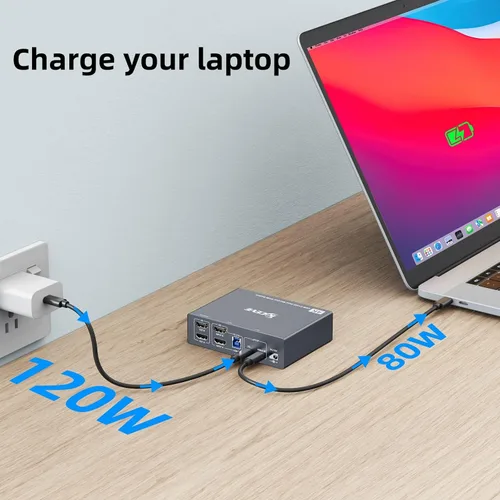 Miniatura 7 de Interruptor KVM 2 Monitores 1 Laptop y 1 Computadora de Escritorio 4K@60Hz, Camgeet Interruptor KVM USB C HDMI Monitor Dual con 4 Puertos USB3.0