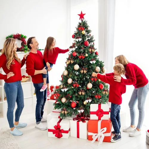 Miniatura 4 de Adorno rojo de campanas de Navidad, adorno colgante de árbol de cascabeles de metal para decoración de Navidad, suministros de fiesta de vacaciones
