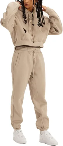 Miniatura 80 de Kissonic Conjunto deportivo de forro polar para mujer, 2 piezas, sudadera con capucha y pantalones deportivos