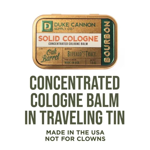 Miniatura 4 de Duke Cannon Supply Co. Colonia Sólida para Hombres Bourbon (Aroma Amaderado, Barril de Roble Carbonizado) - Bálsamo Concentrado, Lata Conveniente
