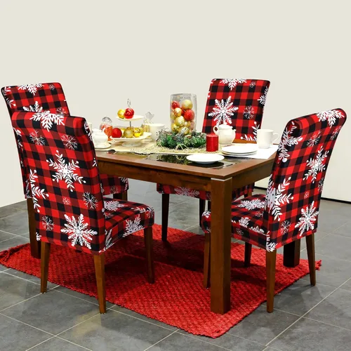 Miniatura 6 de Preboun 6 piezas de fundas para sillas de Navidad, protectores elásticos estampados para respaldo de silla, fundas para sillas de comedor, fundas