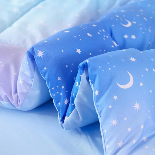 Miniatura 7 de URBONUR Juego de 6 piezas de edredón con brillo degradado para niñas, tamaño completo, ropa de cama de galaxia azul para niños, juego de edredón