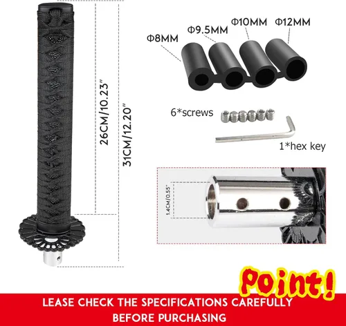 Miniatura 3 de Pomo de palanca de cambios estilo Katana, espada Samurái, universal para autos manuales con adaptadores, negro (26 cm)