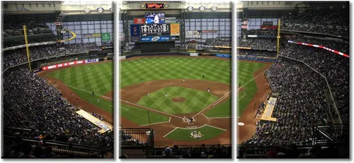 Miniatura 12 de TUMOVO American Sports - Decoración de pared Wrigley Stadium, 3 piezas, arte de pared de estadio de béisbol, cuadros para decoración del hogar