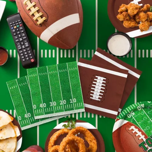 Miniatura 5 de Gatherfun kit de suministros para fiesta de fútbol, para 24 comensales, incluye platos para cena, servilletas para postre, vasos, pancarta y mantel