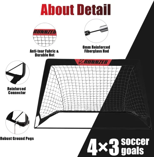 Miniatura 3 de L RUNNZER Portería de fútbol para niños, red de fútbol desplegable para patio trasero, juego de 2 con funda de transporte portátil