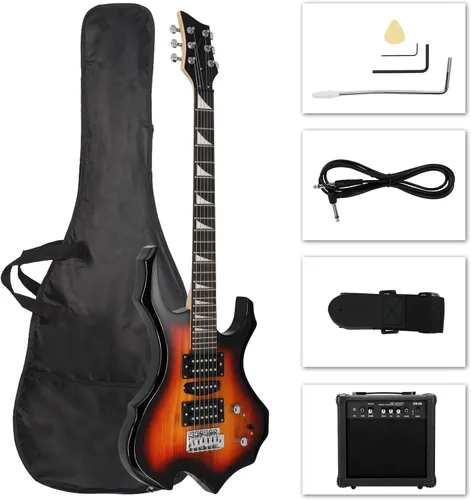 Miniatura 9 de Kit de guitarra eléctrica de diseño Burning Fire de Ktaxon, juego de guitarra para principiantes de 36 pulgadas HSH con amplificador, diapasón