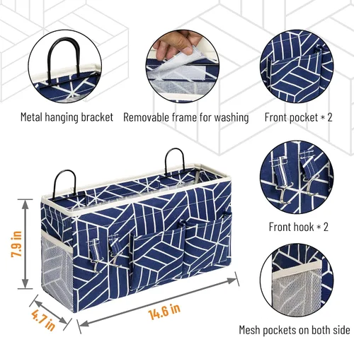 Miniatura 2 de 2 bolsas grandes para colgar en la pared, organizador de bolsillos de tela de lino para puerta, armario, impermeable, multifuncional, para sala de 2