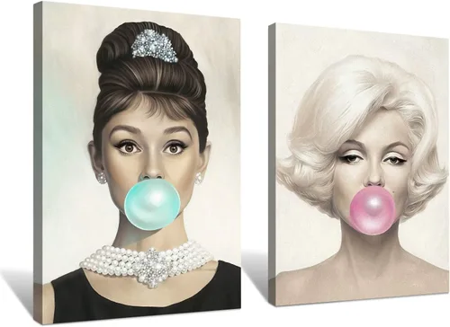 Miniatura 17 de Denozer Arte de pared en lienzo de 3 paneles con retrato de belleza de Marilyn Monroe, Audrey Hepburn y Brigitte Bardot, impresiones de cuadros