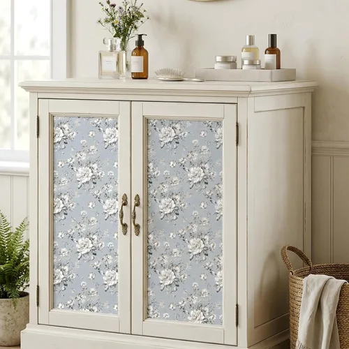 Miniatura 2 de ReWallpaper Papel tapiz azul para despegar y pegar, papel tapiz vintage azul y blanco, papel de pared adhesivo extraíble con flores, papel