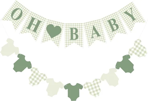 Miniatura 15 de Hahafelt 1 pieza de pancarta azul de gingham para bebé niño para decoraciones de fiesta Azul preencordada Baby shower, es un niño, pancarta de papel