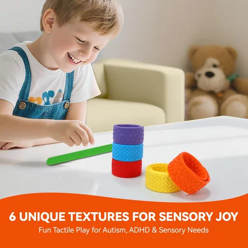 Miniatura 4 de Paquete de 6 pulseras sensoriales de bofetada, juguetes sensoriales de silicona texturizada para niños con autismo y TDAH, juguetes para el aula