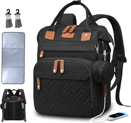 Miniatura 10 de SHITIESHOU Bolsa de pañales para mamá y papá, con cambiador, 19 bolsillos, grande, impermeable, bolsa de pañales para bebé, niña, niño, con bolsillo