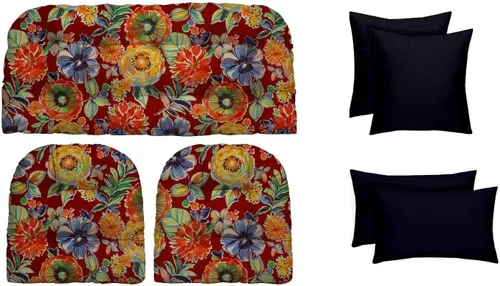Miniatura 22 de RSH DECOR Juego de 7 piezas de mimbre copetudo para interiores y exteriores, sofá biplaza, cojines cuadrados y lumbares, hecho de telas aztecas
