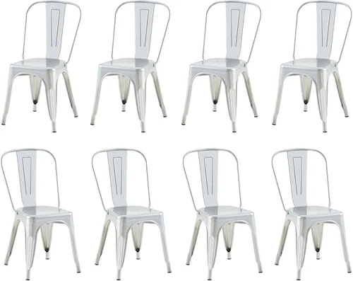 Miniatura 10 de Juego de 8 sillas de comedor de metal, sillas apilables estilo tolix con respaldo, diseñadas para el comedor diario, en interiores, cocina y comedor