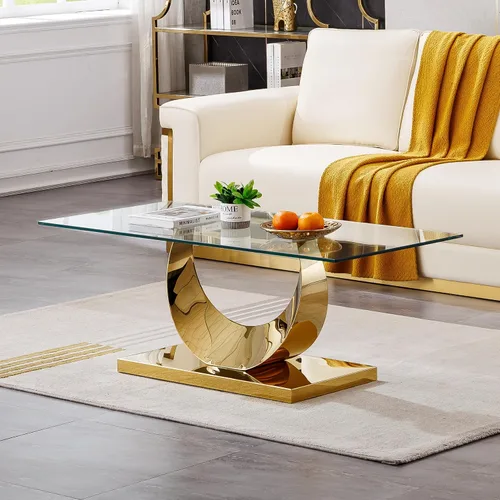 Miniatura 19 de SSLine Mesa auxiliar de cristal de lujo para sala de estar, mesa auxiliar moderna dorada con base de pedestal de acero inoxidable en forma de flor