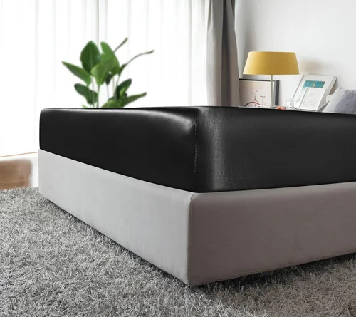 Miniatura 6 de MILVOWOC Sábana bajera ajustable de satén tamaño King - Sábana de cama de fondo suave negro, 1 pieza