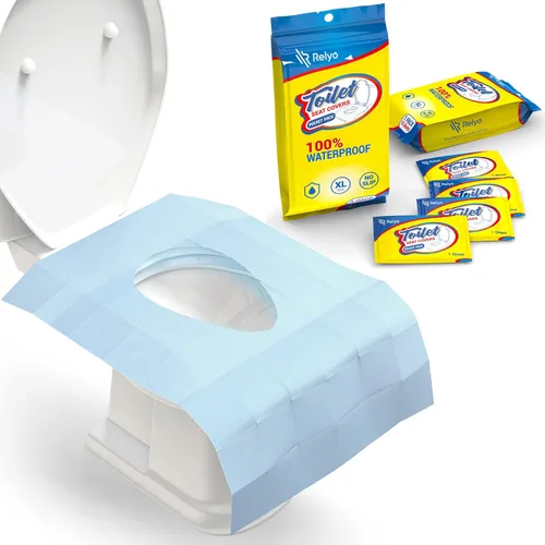 Relyo Paquete de 20 fundas desechables XL para asiento de inodoro, impermeables, con pestañas adhesivas para adultos, niños y niños, viajes, baños