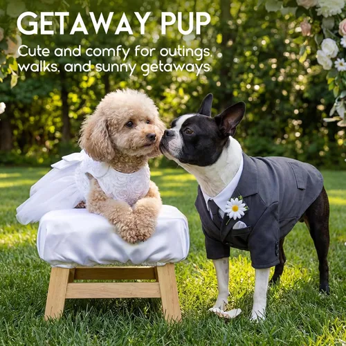 Miniatura 7 de ASENKU Vestido para Perro Vestido de Boda para Mascota Vestido de Princesa de Encaje para Cachorro Traje de Fiesta de Cumpleaños Ropa Formal