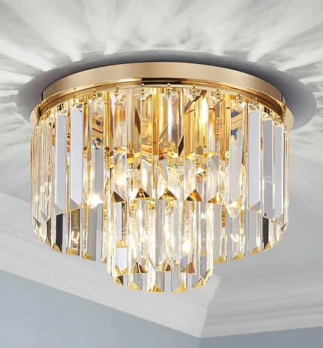 Miniatura 10 de AGV LIGHTING Lámpara de Techo de Cristal, Luminaria de Techo Semi Empotrada Moderna, D12 x H8, Base E12 3-Luces, Acabado Negro