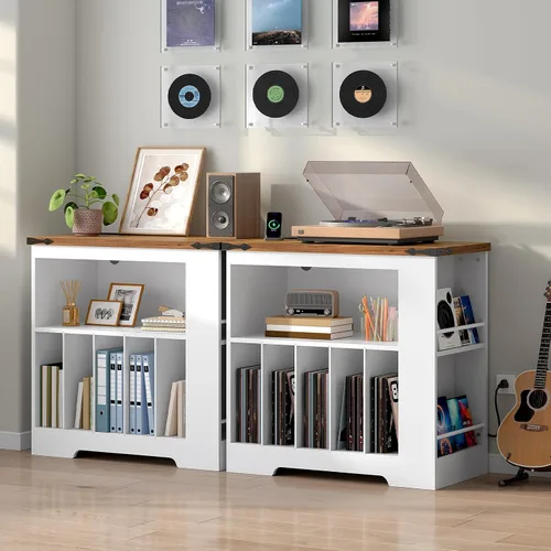 Miniatura 4 de HOOBRO WH80UDRS01 - Soporte para tocadiscos, soporte para tocadiscos con estación de carga y almacenamiento de discos, mesa para tocadiscos