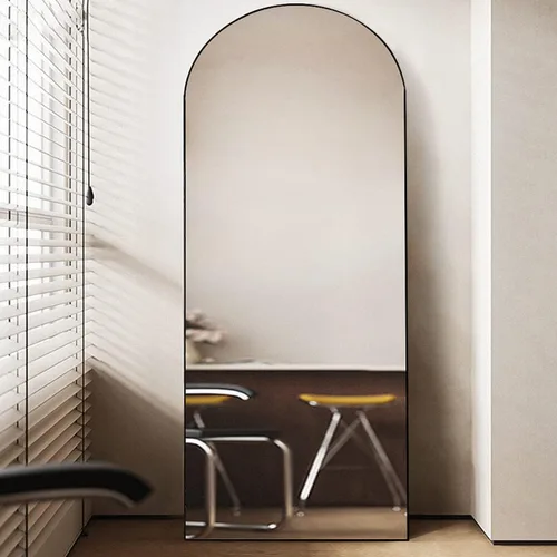 Miniatura 3 de Otlsh - Espejo de piso arqueado, espejo de cuerpo entero de 76"x34" con soporte, independiente, marco de aluminio - Negro