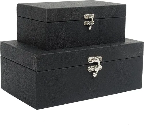 DECOR4SEASON Juego de 2 cajas de almacenamiento decorativas de piel sintética Shagreen, color negro