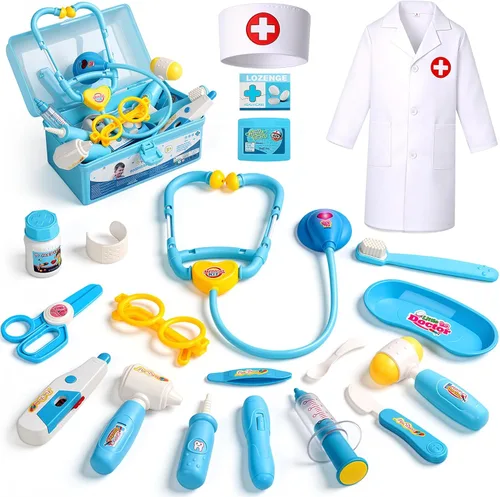 Miniatura 8 de Kit de médico para niños pequeños de 3 a 5 años, disfraz para niñas de 2 años, veterinario, juego de médico con estetoscopio, disfraz rosa, juguete