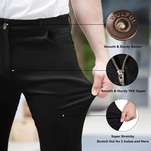 Miniatura 3 de WULFUL Pantalones de mezclilla ajustados para hombre, pantalones elásticos de pierna cónica, cintura expandible